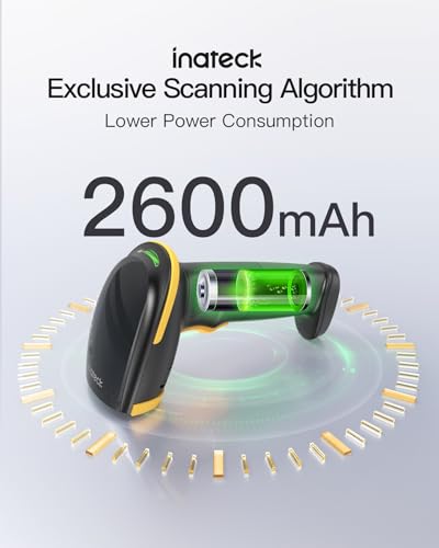 Inateck Bluetooth Barcode Scanner, 1D 2D QR Code Scanner Wireless with 2.4G, Bluetooth, and USB 3-in-1, 2600mAh Battery, Includes APP and SDK, Support Screen Scanning, BCST-23 Black | 1D/2D/QR Code Scanning, Screen Scanning, Retail Checkout Warehouse Scho