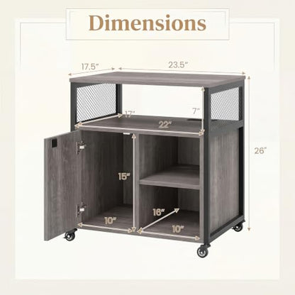 Rolling File Cabinet, Printer Stand with Charging Station (Grey) | Mobile Lateral Filing Cabinet | Adjustable Shelf & Metal Frame | Lockable Wheels | For Home Office & Small Space - color: Grey