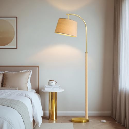 Real Wood Floor Lamps for Living Room Bedroom, 62" Mid Century Modern Lamp - color: Natural & Gold