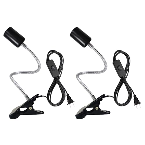 Clip Desk Lamp Socket 2 Pack Flexible Gooseneck Lamp Stand Clip-On with Switch Plugs Clip on Light with Flexible Neck Portable Clip on Light Metal Clip Holder Desk Study Clamp Lamp - color: Black, size: 2PCS