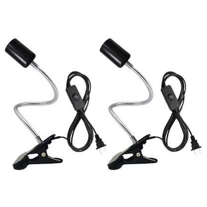 Clip Desk Lamp Socket 2 Pack Flexible Gooseneck Lamp Stand Clip-On with Switch Plugs Clip on Light with Flexible Neck Portable Clip on Light Metal Clip Holder Desk Study Clamp Lamp - color: Black, size: 2PCS