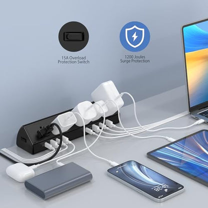 Jgstkcity Desk Clamp Power Strip,Edge Mount,4 USB C,65W,1200J,Black - color: Black, size: 6 FT
