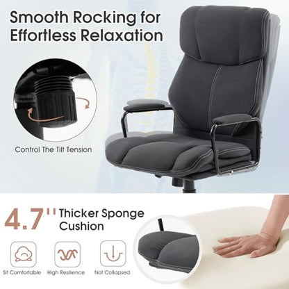 Dark Gray Big and Tall Ergonomic Executive Office Chair | Thick Cushion, Lumbar Support, Adjustable Height & Armrests, Rolling Swivel - color: Grey, style: fabric w/o footrest