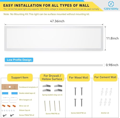 AIKVSXER 1 Pack 1x4 LED Flat Panel Light Surface Mount White, 5500LM 50W - color: White, size: 1x4FT 1PACK