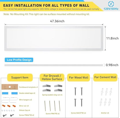 AIKVSXER 2 Pack 1x4 LED Flat Panel Light Surface Mount White, 5500LM 50W - color: White, size: 1x4FT 2PACK