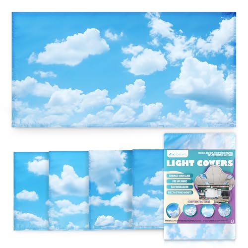 Fluorescent Light Covers for Ceiling Lights Classroom Magnetic Cloud 4pk - color: Calming Clouds