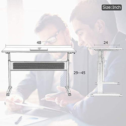 Standing Desk Converter Height Adjustable Desk Stand Up Desk 48 x 24 Inches Large Desktop Sit to Stand Desk with Sturdy Frame, Ergonomic Home Office Computer Workstation for Laptop Dual Monitor, White