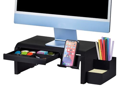 Bostitch Konnect Adjustable Monitor Riser with Drawer, Cell Phone Stand & Pencil Holder, Laptop Stand for Desk, 4 Height Levels, Cable Management & Rubber Feet - color: Black, style: Deluxe Laptop Stand Kit
