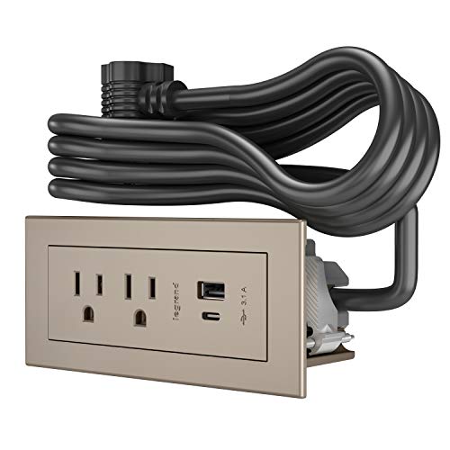 Legrand Wiremold RDZCNI radiant Furniture Power Center with USB, Recessed Power Strip, 2 Outlets, Type A/C USB, 6 Foot Cord, Nickel