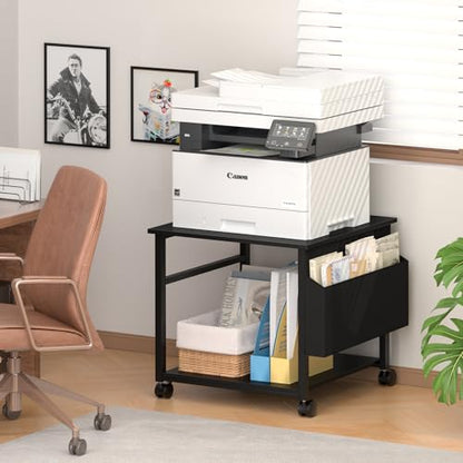 Lerliuo Black Large Printer Stand with Storage | 23.6" W x 23.6" D x 22.8" H Printer Table for Home Office, Rolling Printer Cart Holder with Lockable Wheels & Side Pocket - color: Black