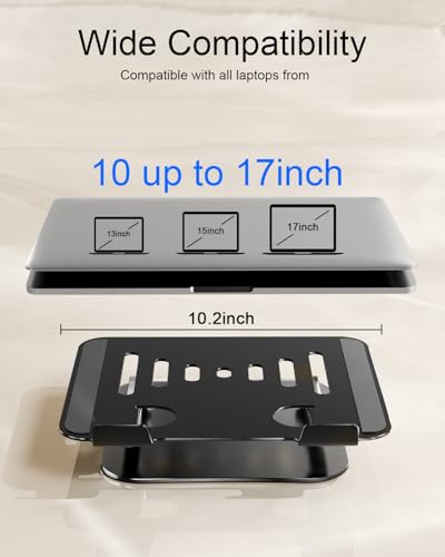 Adjustable Laptop Stand, Aluminum Laptop Riser | Portable Notebook Stand, Foldable Computer Holder for MacBook Air Pro, Dell XPS, HP and All 10–17 Inch Laptops, Black - color: Black