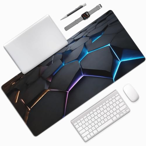 Large Gaming Mouse Pad, 3D Hexagon Design, Non-Slip Rubber Base, Colorful Desk Mat, 35.4" x 15.7", for Gamers and Office Use - color: Large 3D Line Gaming