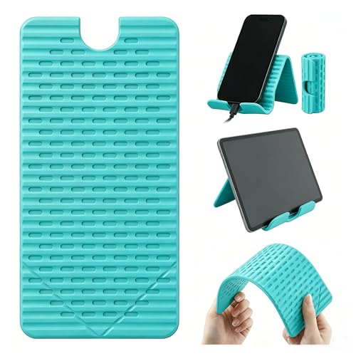 Flexible Silicone Aluminum Phone Holder Tablet Stand with Charging Port Design, Foldable Airplane Laptop/Phone Stand for Home Office Travel (Tiffany) - color: Tiffany