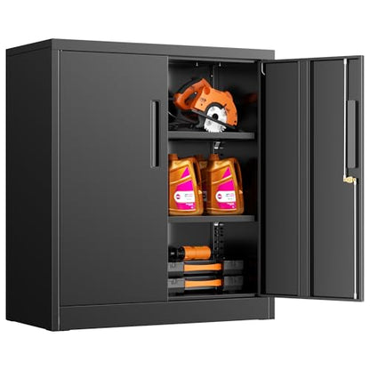 INTERGREAT Metal Storage Cabinets with Lock, 36" Lockable Office Storage Cabinet with 2 Doors and 2 Adjustable Shelves,Locking Cabinet for Home, School, Office, Garage (Black)
