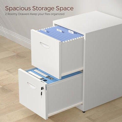 2 Drawer File Cabinet with Lock, Metal Filing Cabinet for Office | Small File Cabinets for Home Office, Under Desk Vertical File Cabinet Fit Hanging Files, Letter & A4 Documents - color: White, style: 2 Drawers-Light Duty