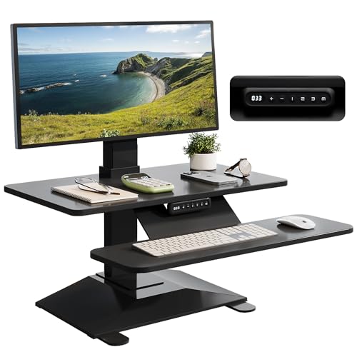 Electric Standing Desk Converter 28" Wide, Height Adjustable Desk Riser, Computer Workstation, Sit-Stand Convertor for Home, Office, School (Black, 1 Arm Included) - color: Black Classic, size: 28'' Wide