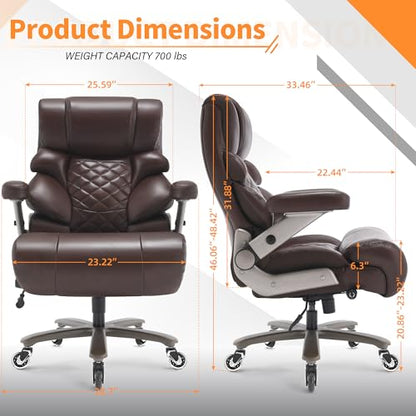 VUZI 700lbs Big and Tall Office Chair, Large Executive Leather Desk Chair - color: Brown