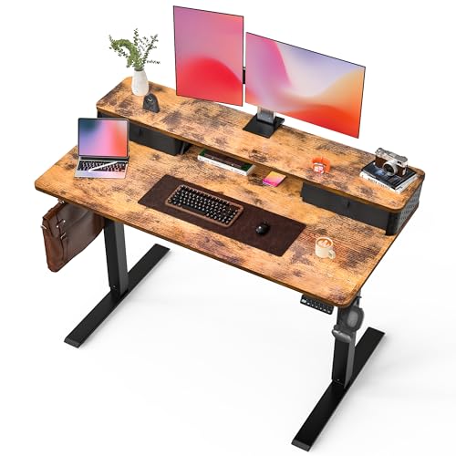 FiCiHi 48x24 Inch Electric Standing Desk, 2 Drawers, Adjustable Height Desk - color: Rustic Brown, size: 48"x24" (Standard)