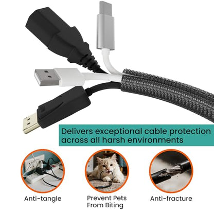 Braided Cable Management Sleeve, 10 ft (120 in), 1/2 in, Black | Expandable Split PET Braid, Self-Closing Design for TV, PC, USB and Ethernet Cables, Protect Pets Kids - size: 10ft-1/2"