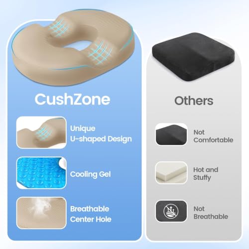 Donut Pillow Seat Cushion, Cooling Gel Memory Foam Chair Cushion, Khaki - color: Khaki, size: Large
