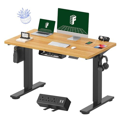 FLEXISPOT EN2 48"x24" Standing Desk with Power Strip Bundle, Maple | One-Piece Desktop, Easy-Access Clamp Power Strip Bundle, Organized Cable Management, Modern Home Office Setup - color: Black Frame + Maple Top, size: 48x24