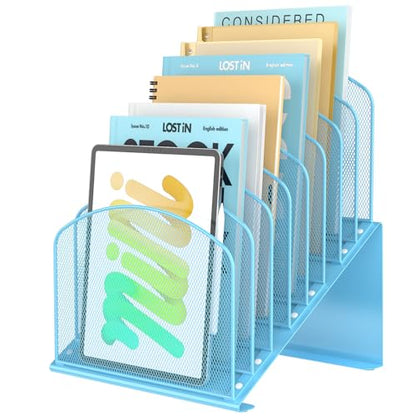 Sinboun Inclined Desk File Organizer Folder Holder with 8-Section, Blue - color: Blue, size: 8 Section