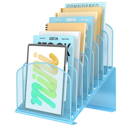 Sinboun Inclined Desk File Organizer Folder Holder with 8-Section, Blue - color: Blue, size: 8 Section