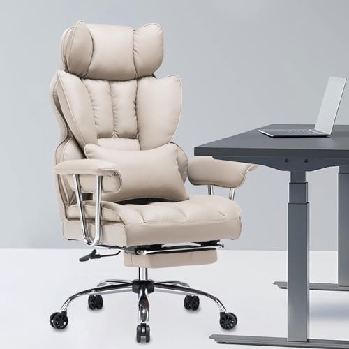 Efomao Big and Tall Office Chair, 400lbs Heavy Duty High Back Executive Chair with 23.6" Extra Wide Seat, PU Leather Desk Chair with Footrest and Padded Armrests, Grey - color: Matte Grey