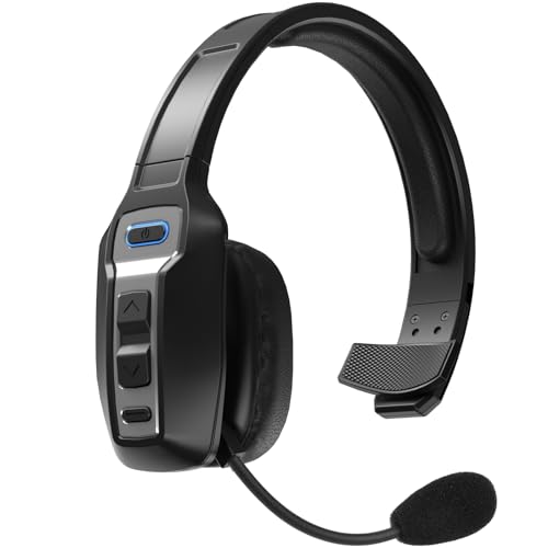 Bluetooth Headset for Truck Drivers, Single Ear Wireless Headphones with Mic Noise Cancelling, Mute Button, Hands-Free, 60H Playtime for Call Center, Office, Cell Phone