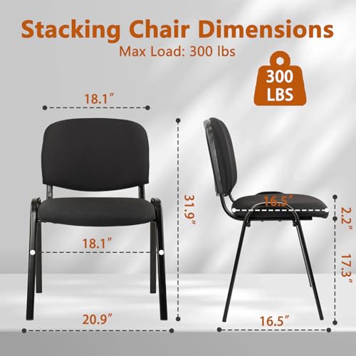 CLATINA Set of 10 Pack Stackable Waiting Room Chair Fabric Black Reception Chairs Metal with Thickened Seat Back Cushion for Waiting Conference Room Guest Chairs (10 Pack) - color: Black, size: 10 Pack
