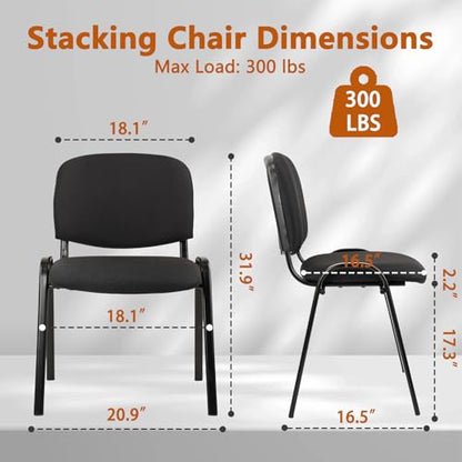 CLATINA Set of 10 Pack Stackable Waiting Room Chair Fabric Black Reception Chairs Metal with Thickened Seat Back Cushion for Waiting Conference Room Guest Chairs (10 Pack) - color: Black, size: 10 Pack