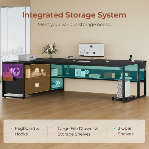 UPOSOJA 71" Executive Desk, L Shaped Office Desk with Widen File Drawers - color: Black, size: Widen Drawer