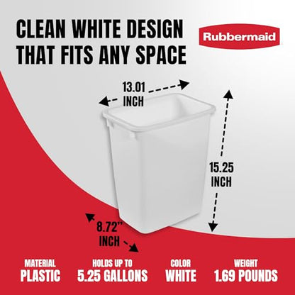 Rubbermaid 4 Pack Traditional Open Top Waste Basket Indoor Trash Bin Container for Bathrooms, Kitchens, and Home Office, 21 Quart, White