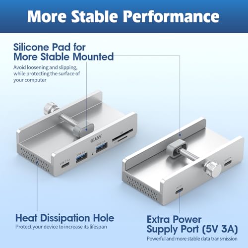 EJAY Clamp USB Hub 5-in-1 USB C Hub 4.92ft Cable for iMac & PC - color: Silver