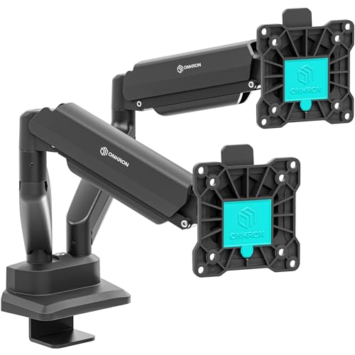 ONKRON Dual Monitor Arm 13-32 Inch, 22 lbs (x2), max VESA 100x100, Black | Double monitor desk mount with 20" extension, gas spring, swivel, tilt, rotation; Clamp or grommet mount for office & gaming