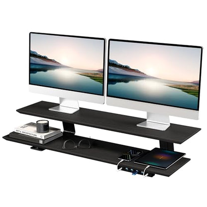 Dual Monitor Stand Riser for Large Office Desk Organization, Black