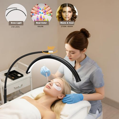 Half Moon Lash Light with 4X Magnifier for Eyelash Extensions - Professional LED Lamp for Eyetech,Tattoo Artists, Estheticians | Dimmable Cool/Warm Lighting & Brightness | Shadow-Free Design (Remote) - color: Black