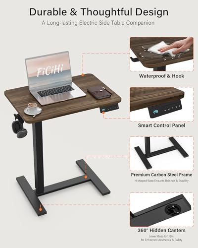 FiCiHi 24"x 16" Electric Standing Desk, Mobile Sit Stand Up Desk, Walnut - color: Walnut, size: 24" x 16"
