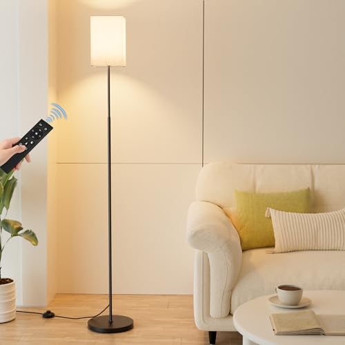SIBRILLE 63.8" Square Floor Lamp with White Linen Shade - color: Beige