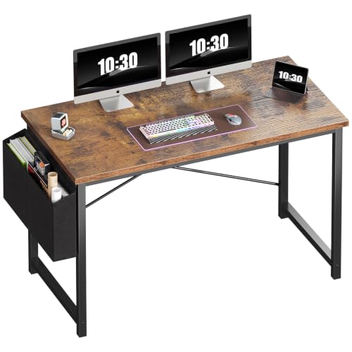 OLIXIS Computer Desk, 47 Inch Gaming Desks for Home Office Small Spaces | Writing Study Craft Work Table, Computer Workstation for Bedroom with Storage Bag, Rustic Brown - color: Brown Table Top &Black Legs, size: 47 Inch