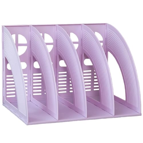 A4 File Holder Magazine File Folder Desk Organizer, 4 Vertical Compartments Bookshelf Document Divider Paper Box Bookends for Office Home Organization and Storage Racks - color: Purple, size: 4 compartments