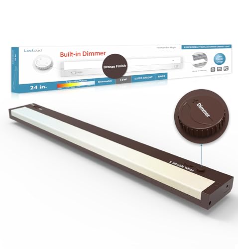 Under Cabinet Lighting Plug in or Hardwired Built-in Dimmer, 24 Inch 12W, 5CCT 2700/3000/3500/4000/5000K, Linkable Counter Lights for Kitchen, ETL Dimmable LED Light Fixture, Bronze - color: Bronze, size: 24 inch