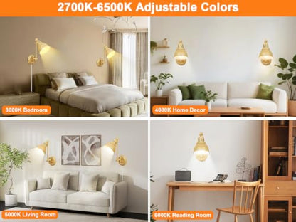 GOODATE 1 Pack Plug in Wall Sconce with Remote Control, Dimming, Adjustable Colors 2700K-6500K, Plug in Wall Light, Swing Arm Wall Lamp with Night Light & Timer, LED Bulb Included, Oak Finish - size: Oak-1 PACK(Bulb+Remote)