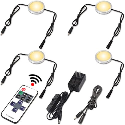 Under Cabinet LED Puck Lights, Remote, AC120V, Black, 4 Lights, Warm White - color: 4 Lights, Warm white