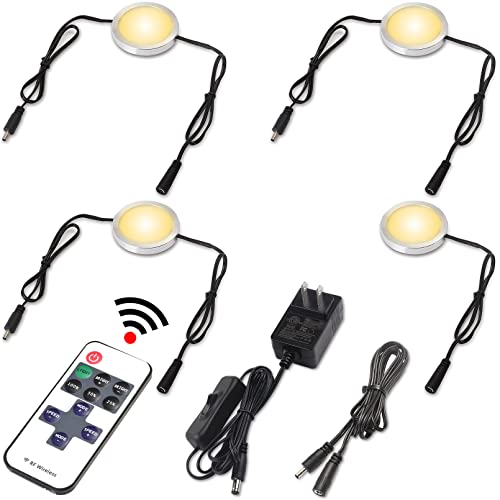 Under Cabinet LED Puck Lights, Remote, AC120V, Black, 4 Lights, Warm White - color: 4 Lights, Warm white