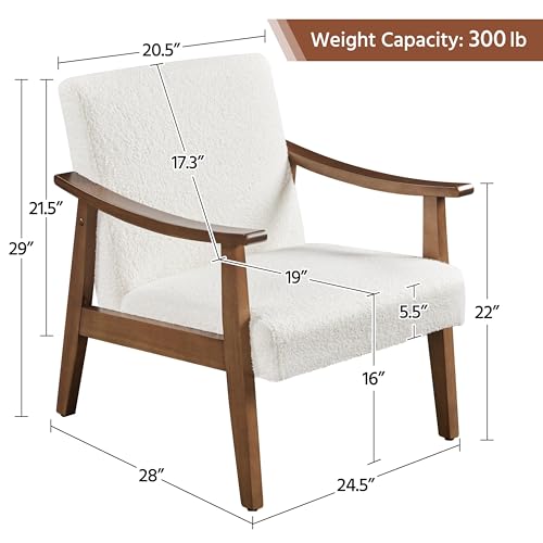 Yaheetech Accent Chairs Set of 2, Mid-Century Boucle Fabric Armchair, Ivory | Cushioned Club Chairs with Supportive Sloped Backrests and Sturdy Wood Arms Fit Small Living Rooms, Offices, Reading Nook - color: Ivory
