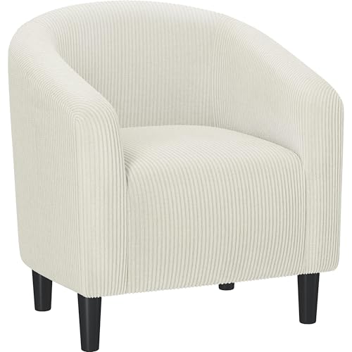 Yaheetech Corduroy Accent Chairs, Compact Furry Barrel Chairs with a Curved Silhouette for Small Spaces, Living Room, Bedroom, Beige - color: Beige (Corduroy), style: without Ottoman
