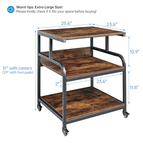Fannova Extra Large 3D Printer Stand Table with Adjustable Storage Shelf | 25.6"x23.6"x30.9", Heavy Duty Industrial Wheels, 25mm Heavy-Gauge Steel Tube, Home Office Printer Furniture, Rustic Brown - color: Rustic Brown, size: 25.6"W x 23.6"D x 30.9"H