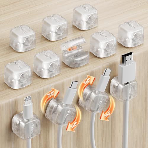 Rotatable Cord Organizer 12Pack, Spring Cable Clips for Desk Charger, Clear | 360° Rotatable, 7.5mm Universal Slot, Residue-Free Adhesive, One-Hand Spring Clip, 12-Pack Compact - color: Clear, size: 12Pack