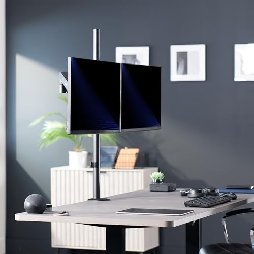 VIVO Dual Monitor Arm Extra Tall Mount for Screens up to 32 inches, Mechanical Height Adjustment, Full Articulating Heavy Duty VESA Stand with Desk C-clamp and Grommet, STAND-V012K - color: Black